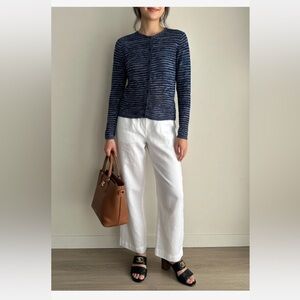 Oscar de la Renta 100% linen luxurious cardigan blues made in Hong Kong VTG GEM